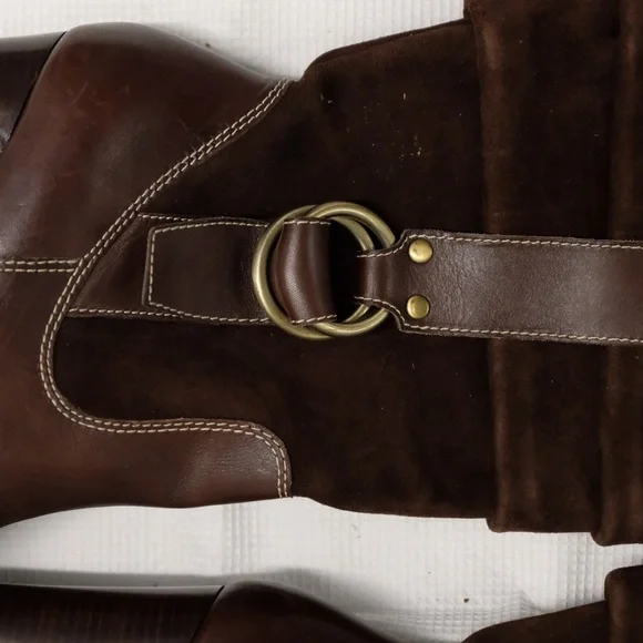 Vintage Nine West Suede Slouch Buckle Harness Boots - Picture 3 of 6